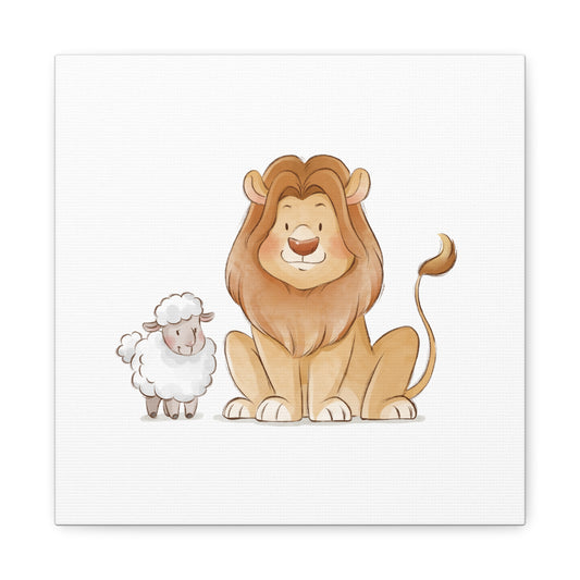 Lion and Lamb Canvas Print, Nursery Wall Art & Kid’s Room Decor